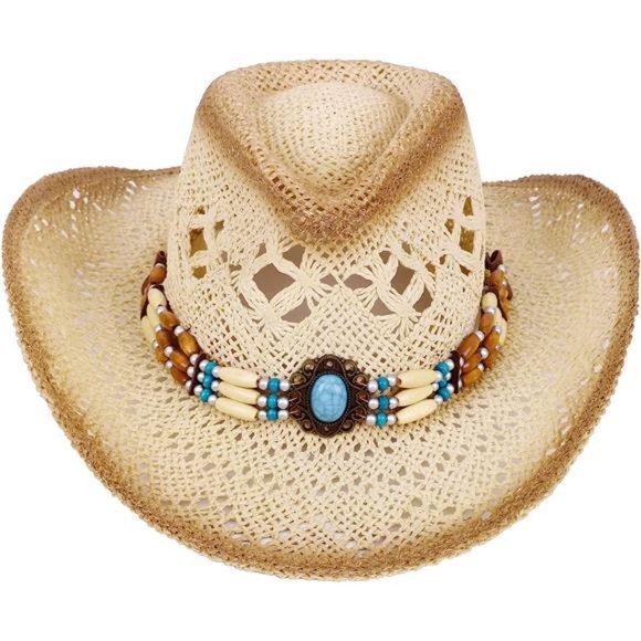 Men & Women\'s Woven Straw Cowboy Hat w/Hat Band main image 4